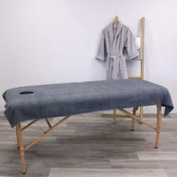 Drap de lit SPA GRIS ANTHRACITETrou visage impression damier100 par 220cm 300g