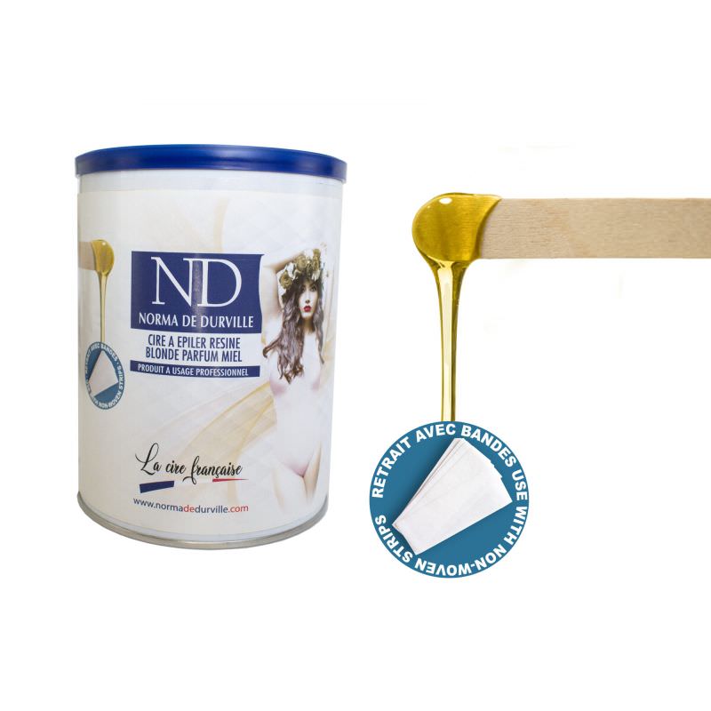 Pot de cire à épiler avec bandes RESINE BLONDE PARFUM MIEL  800G - ND