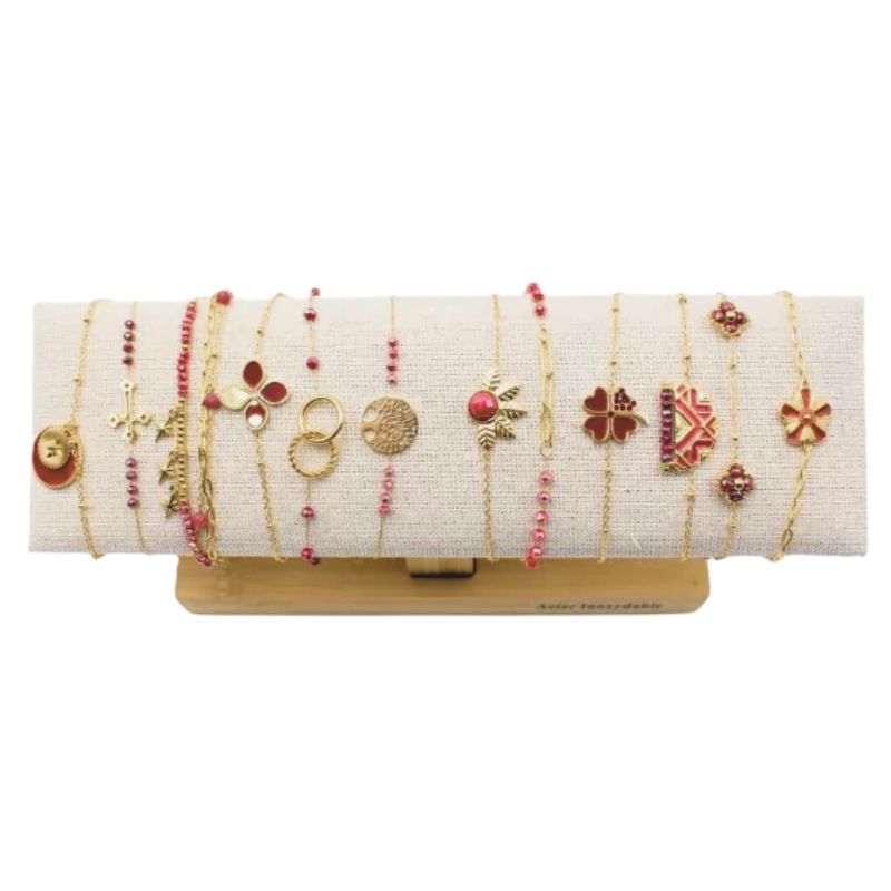 Présentoir en Bois +12 Bracelets - Coloris Rouge Présentoir en Bois +12 Bracelets - Coloris Rouge