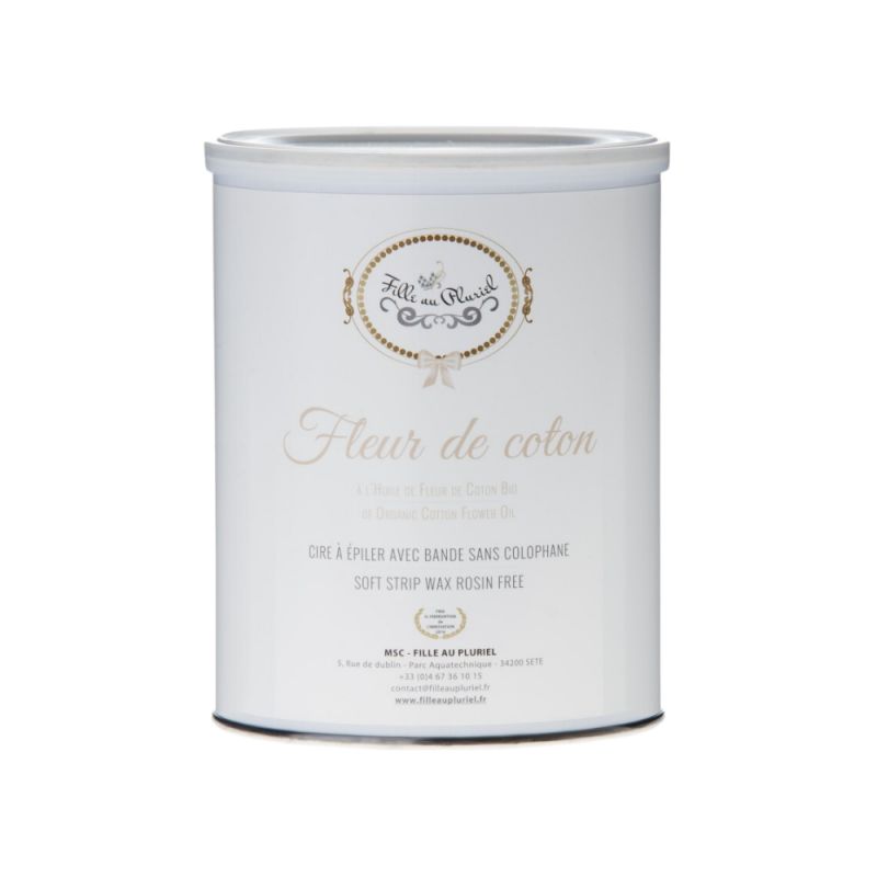 Pot de cire avec bandes FLEUR DE COTON 800g - FILLE AU PLURIEL