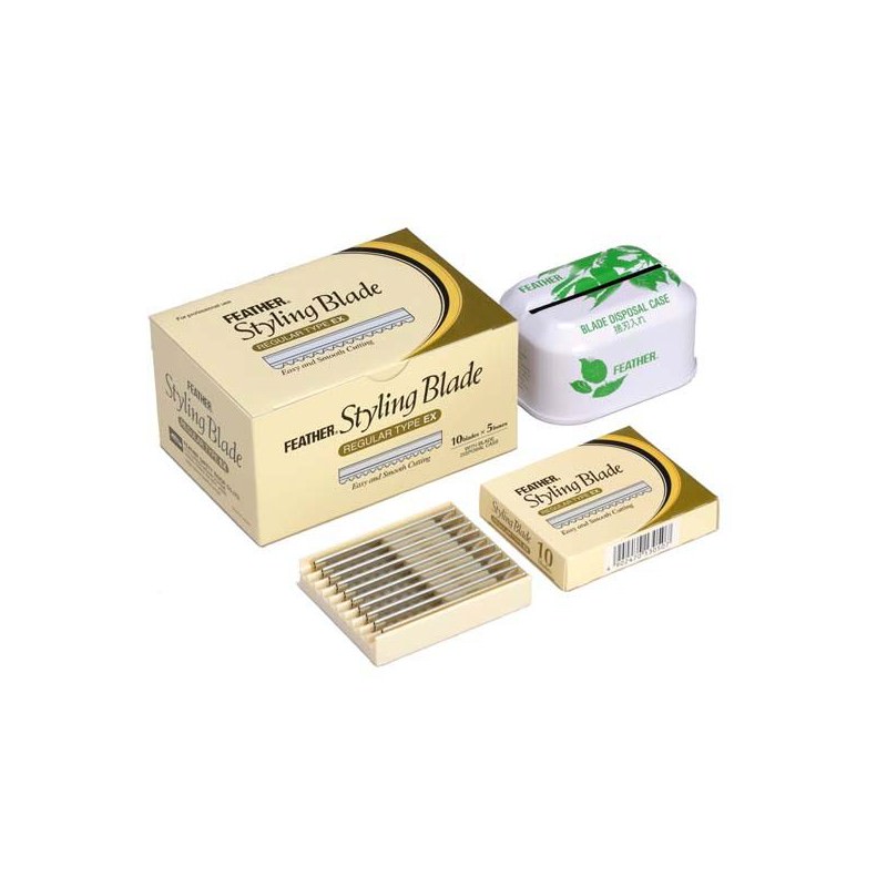 Lames feather boite de 50 (5x10) + receptacle Lames feather boite de 50 (5x10) + receptacle