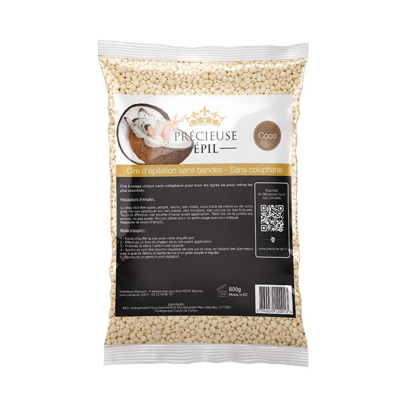 PRECIEUSE EPIL - Cire sans bande, sans Colophane, Coco - 800G PRECIEUSE EPIL - Cire sans bande, sans Colophane, Coco - 800G