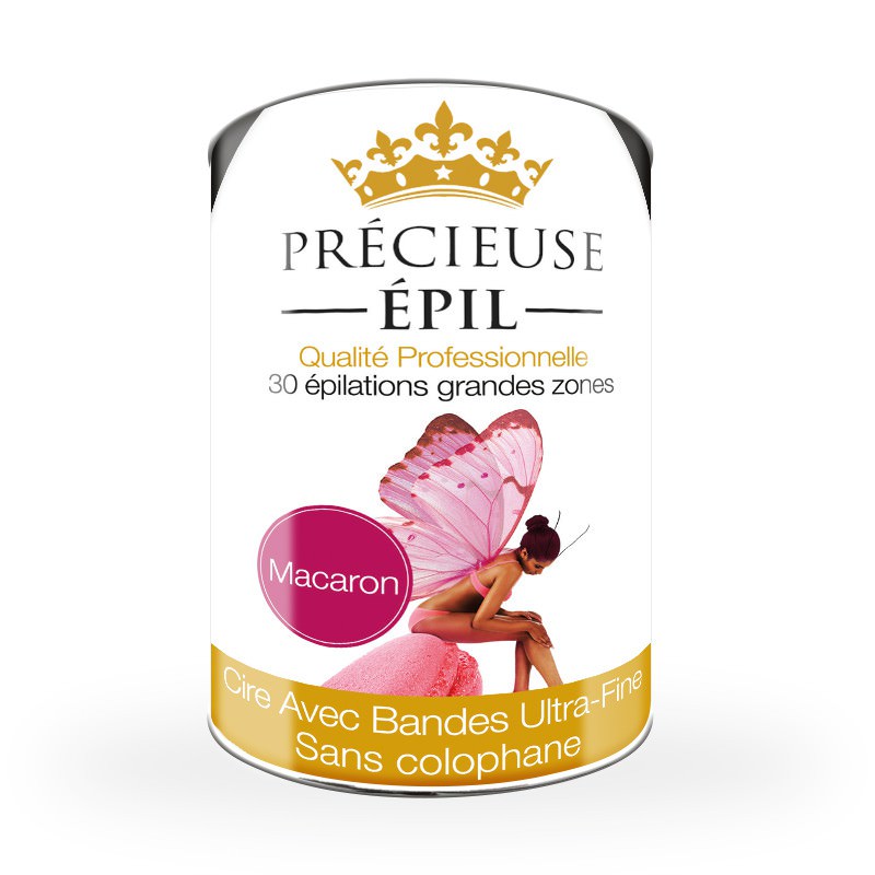 POT DE CIRE Macaron Fruits rouges PRECIEUSE EPIL AVEC BANDE 800g Sans colophane POT DE CIRE Macaron Fruits rouges PRECIEUSE EPIL AVEC BANDE 800g Sans colophane